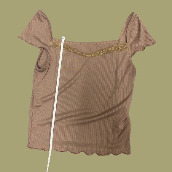 ✨ Dazy Brown Ribbed Lace Trim Cap Sleeve Top – Size XL ✨ - Picture 3 of 7